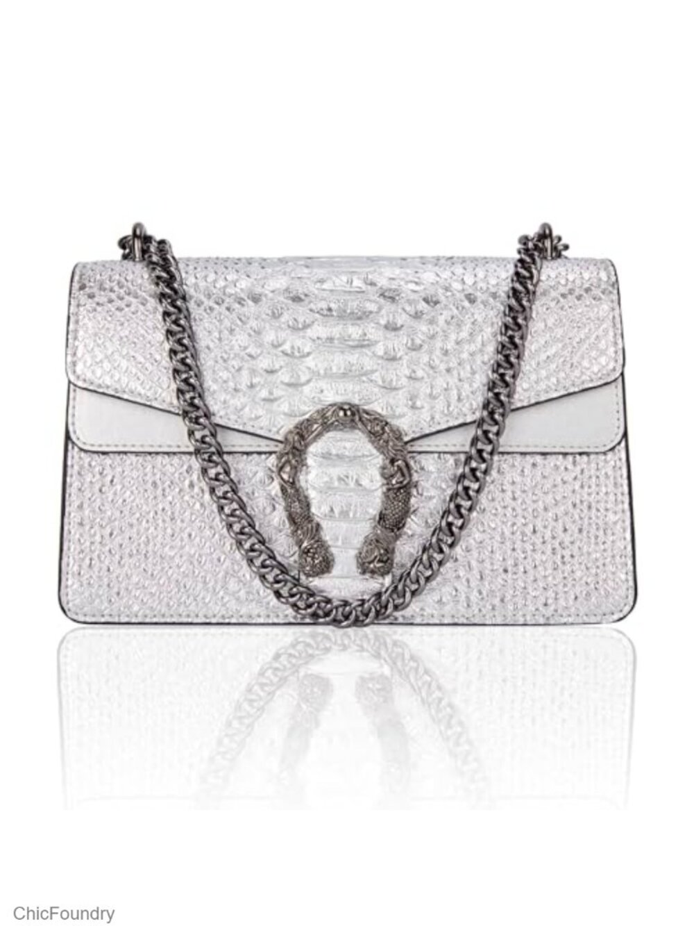 PU Leather Crossbody Satchel Purse Snake Print Chain Bag Vegan Leather Women
